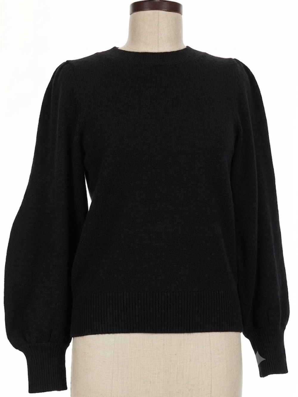 Aqua Black Cashmere Crewneck Balloon-Sleeve Sweater
